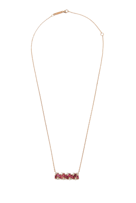Wide Necklace, 18k Rose Gold with Ruby & Diamond